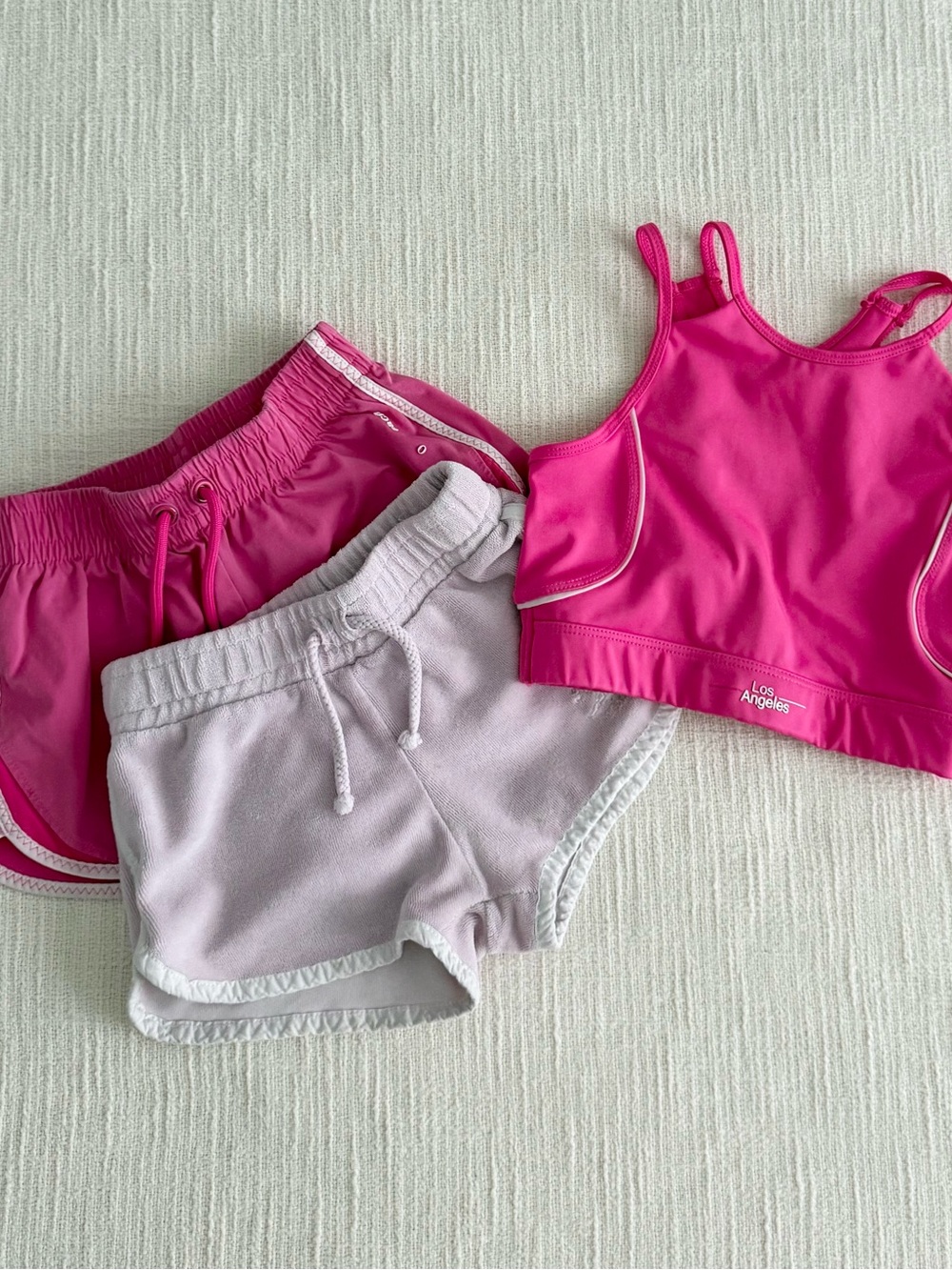 Girls' Hot Pink Sports Crop Top & 2 Shorts Bundle Set